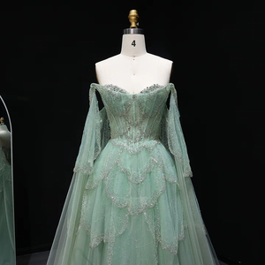 Robes de soirée élégantes Jancember LSZ215, couleur vert <span class=keywords><strong>sauge</strong></span>, épaules dénudées, décolleté cœur, ornées de perles - Product Image 3