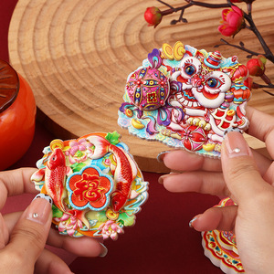 Rotating Lion Dance Fridge Magnet Irregular Shape Resin Magnetic Sticker Chinese New Year Decor - Product Image 4