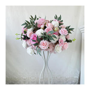 Centro de Mesa Romántico de Rosas de Seda en Rosa y Blanco, Arreglo Floral Artificial para Decoración de Mesa de Boda - Product Image 3