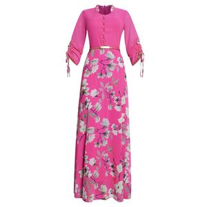 Abito lungo floreale elegante da donna alla moda estiva taglie forti a <span class=keywords><strong>mezza</strong></span> <span class=keywords><strong>manica</strong></span> grande con cintura - Product Image 5