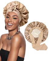 Bonnet en soie pour dormir Bonnet en satin avec bande de cravate pour femmes Grands bonnets