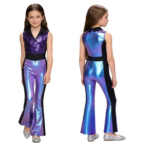 Traje de Discoteca para Niñas, Mono con Lentejuelas, Disfraz de los 70, Pantalones Metálicos Acampanados, Mono sin Mangas para Fiesta, Baile de Jazz, Personalizado para Niños - Product Image 2