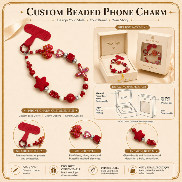 Custom Handmade Natural Stone Beaded Bracelet Phone Charm Keychain Personalized OEM ODM Private Label Gift Accessories