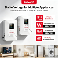 Stabilisateur AVR monophasé mural robuste 220V CA, boîtier en aluminium LED multi-alimentation, résistant à la chaleur et à l'humidité, pour usage domestique et professionnel