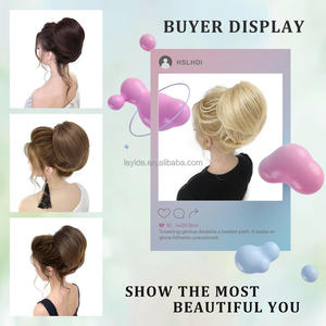 AliLeader Queue de cheval courte Extensions de <span class=keywords><strong>cheveux</strong></span> en forme de <span class=keywords><strong>chignon</strong></span> Tousled Updo Hairpieces Hair Bun Ponytail Natural Wave Bun Hair Pieces for Women - Product Image 3