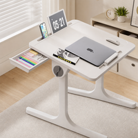 Table de lit inclinable portable pour ordinateur portable, bureau portable blanc nacré avec support et butée pour dortoir et petites pièces