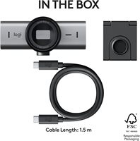 Logitech MX Brio 705 pour les entreprises, webcam 4K avec correction automatique de la lumière, Ultra HD, cadrage automatique, mode présentation, USB-C