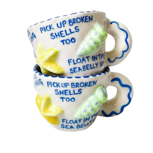 Conchiglie fatte a mano e dipinte a mano in ceramica estetica tazza da caffè creativa ampia citazione - Product Image 1