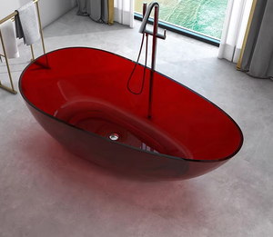 อ่างอาบน้ำอิสระเรซินโปร่งใสเป็นมิตรกับสิ่งแวดล้อมพร้อมที่ระบายน้ำดีไซน์ทันสมัยสำหรับใช้ในอพาร์ตเมนต์พื้นผิวแข็งลดกระหน่ำ - Product Image 2