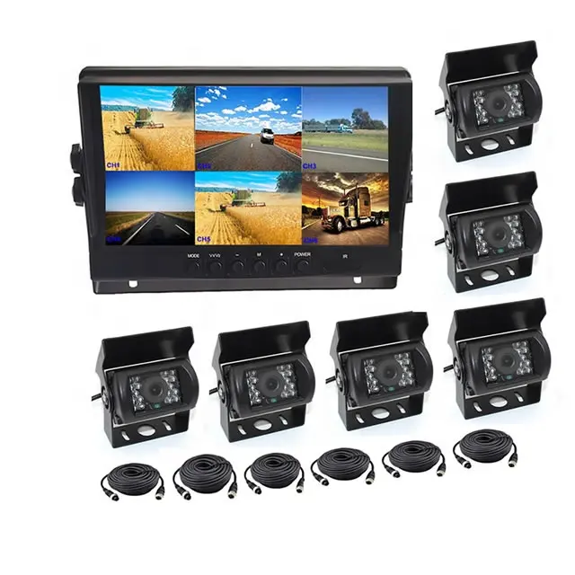 6 canais sistema de câmeras do carro caminhão ônibus escolar 9 polegada AHD 720P 6 tela dividida TFT LCD a cores TV suporte gravador de vídeo monitor