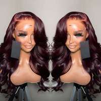 Perruque en cheveux humains bruts péruviens 12A, couleur 99j, ondulée, Lace Front 13X4, dentelle frontale HD transparente, nœuds simples, sans colle.