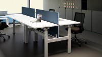 Table de bureau réglable en hauteur, postes de travail modulaires avec écran de séparation en tissu et éclairage de tâche