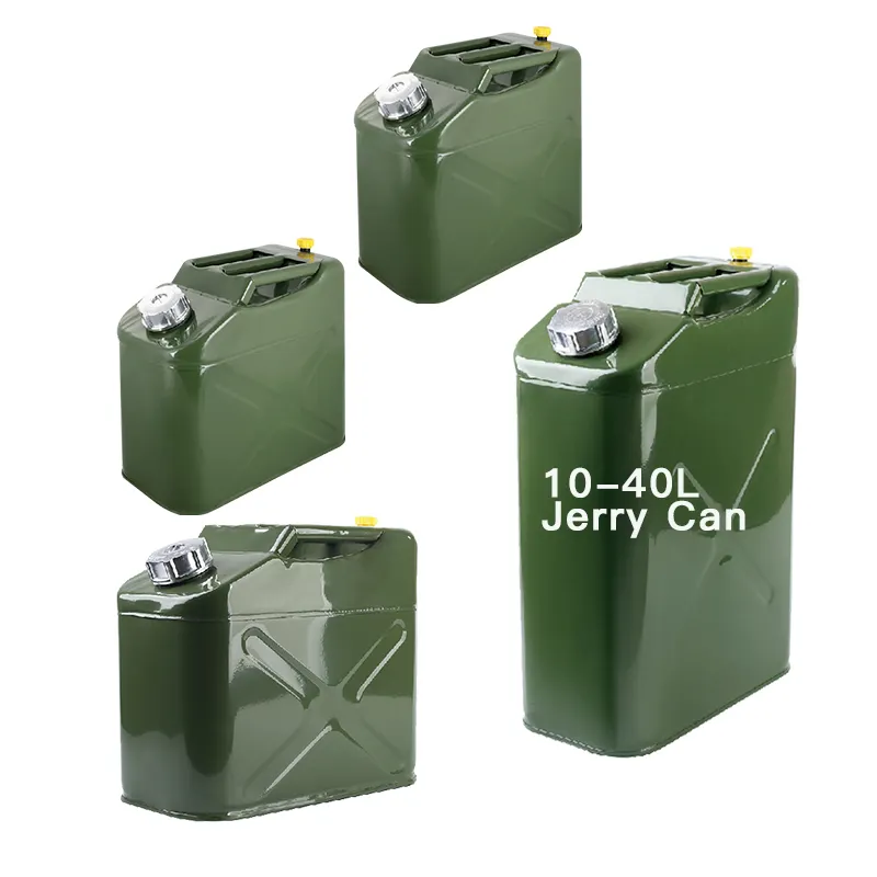 금속 군사 표준 육군 녹색 Jerrycan 10 20L 30 리터 40 L 50 60lts 가솔린 디젤 오일 연료 탱크 수직 스타일 제리 캔