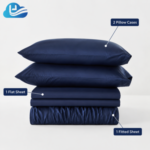 Ensemble de literie en bambou biologique de luxe, certifié OEKO-TEX, audité BSCI, 400TC, haute densité, soyeux et lisse, bleu marine Cloudland - Product Image 2