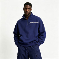 AMCLEVER Vente en gros Sweat-shirt demi-zip pour homme 230 g/m² épais, couleur unie, manches longues, pull décontracté, vêtements de sport pour la gym