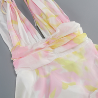 Robe longue moulante sexy à col halter imprimé et découpes, sans manches, dos nu, à volants, pour femme, idéale pour les soirées et les occasions formelles