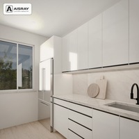Meuble de cuisine sur mesure à finition ultra brillante, aménagement minimaliste, livraison en kit, boîtes de rangement en MDF et tiroirs à fermeture amortie