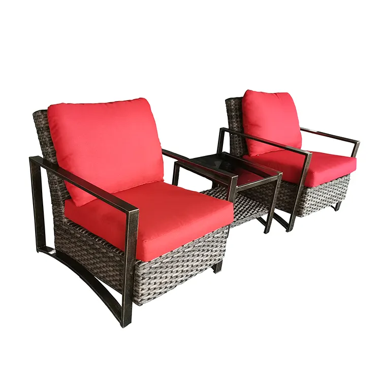 Balcon chaise en fer rotin 3 pièces ensemble bistro extérieur table en aluminium avec cousions