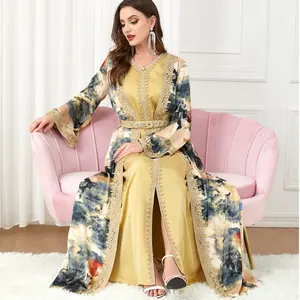 Muslim Set Jalabiya Women Ramadan Abaya Ladies Elegant Print Morocco Kaftan Formal Dress 2 Piece Suit Islamic Long Dresses 2024