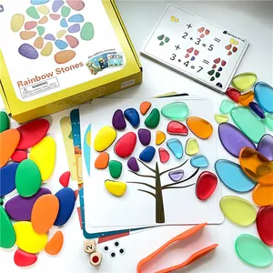 Montessori Rainbow Transparent stone Educational Toys Plastic Transparent Rainbow Pebbles Stacking Game Educational Toys