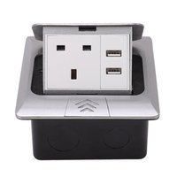 Prise de sol encastrée en alliage d'aluminium avec 2 prises de courant britanniques et un port de données RJ45 CAT6 pour usage professionnel