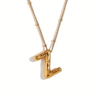 Collana da donna trendy e graziosa con ciondolo a palloncino a forma di lettera, in acciaio inossidabile placcato oro, con diamanti, stile buddista di nicchia, con catena a maglie