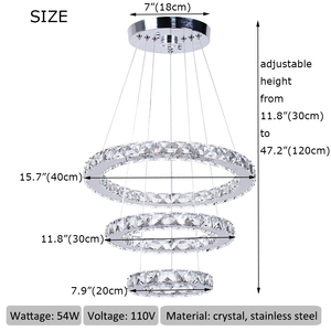<span class=keywords><strong>Lampadario</strong></span> a Sospensione <span class=keywords><strong>Moderno</strong></span> a 3 Anelli Rotondi in Cristallo K9 con Luce Bianca Fredda e Calda per Soggiorno con Controllo Semplice <span class=keywords><strong>da</strong></span> Interruttore - Product Image 4