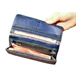 Portefeuilles pour femmes en cuir véritable avec motif de <span class=keywords><strong>libellule</strong></span> bleue, portefeuilles longs pour femmes, portefeuilles en cuir de vache, pochettes - Product Image 2