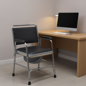 Chaise de toilette en acier noir avec accoudoirs, structure en acier inoxydable, chaise de bureau, usage hospitalier - Product Image 2