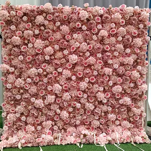 L-PPFW Custom Cloth Base Wedding Background Artificial Flowers Decor Fake Roses Flowerwall Backdrop Faux Rose PINK Flower Wall