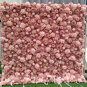 L02 Panneau de fond mural personnalisé de luxe 3D 5D 7D Roll Up Floral 8ft x 8ft Pink Artificial Silk Rose Flower Wall for Wedding Decor - Product Image 2