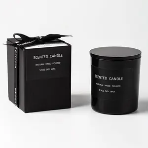 사용자 정의 8 oz 10 oz 14 oz 럭셔리 빈 컨테이너 매트 블랙 유리 촛불 항아리 뚜껑 및 상자 촛불 만들기 장식