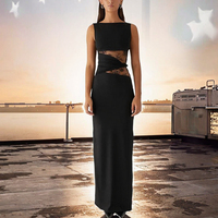 Robes de soirée pour femmes, noires, sans manches, col rond, moulantes, maxi, en dentelle, avec découpes, taille ajustée, pour soirée, cocktail, robe de cérémonie, sur mesure