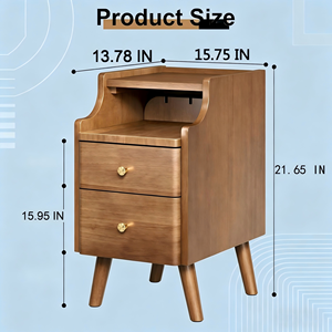 Table de chevet en bois massif avec 2 tiroirs et étagère ouverte, meuble de chambre à coucher de style moderne du milieu du siècle - Product Image 6