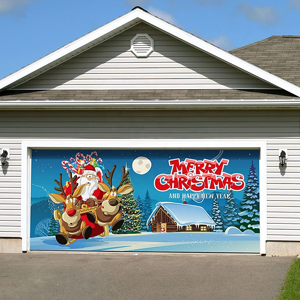 Banner Di Natale Per Porta Del Garage – Striscione In Poliestere Con Babbo Natale E Pupazzo Di Neve, Resistente Al Vento E Alla Pioggia
