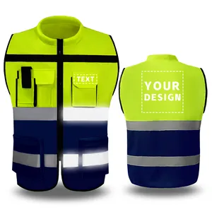 Groothandel Custom Hi Vis Reflecterend Vest Outdoor Veiligheidsvest Bouw Veiligheidsvest Vest Met Zakken Mouwloze Reflecterende Kleding