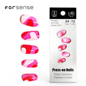 Forme ovale presse sur ongle longueur moyenne rose tourbillon acrylique 24 faux ongles avec colle faux ongles <span class=keywords><strong>prix</strong></span> de gros réutilisable fakenail - Product Image 1