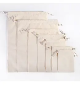 2023 yeniden kullanılabilir büzgü ipli pamuklu çanta ambalaj bezi tekstil ambalaj keten kılıfı