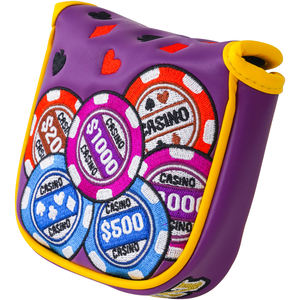 Housse <span class=keywords><strong>de</strong></span> tête <span class=keywords><strong>de</strong></span> club <span class=keywords><strong>de</strong></span> golf <span class=keywords><strong>de</strong></span> luxe en cuir PU violet brodé, magnétique, pour putter mallet et driver, motif jeton <span class=keywords><strong>de</strong></span> <span class=keywords><strong>poker</strong></span>, vente en gros - Product Image 4