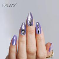 Faux ongles en PMMA Nailway, forme amande, couleur œil de chat violet, brillants, avec strass 3D, à presser, ongles acryliques brillants