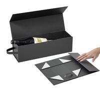Boîte pliante en papier magnétique de luxe noire recyclable personnalisée pour vin rouge, fleurs, bouteille de vin, emballage en carton, boîte cadeau