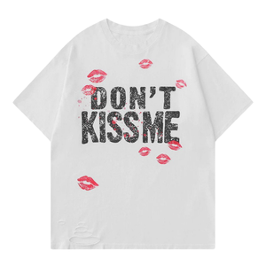 Wax Dyed Vintage Ripped <strong>Kiss</strong> Print Distressed Tee Custom Screen Print T-shirt Men Heavyweight Cotton Blank Oversized <strong>TShirt</strong> - Product Image 2