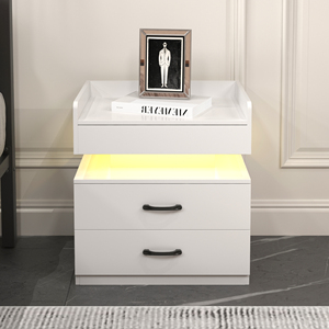 Nightstand With Adjustable Led Strip Light 2 <b>Drawers</b> Large <b>Storage</b> Space Bedside Table Coffee Table - Product Image 2