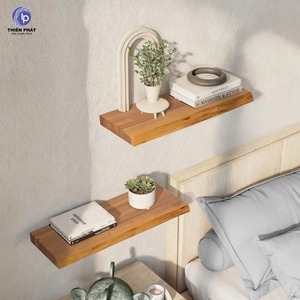 Juego de 2 Estantes Flotantes de Madera de Acacia con Borde Natural, Acabado en Teca Dorada NC para Decoración del Hogar - Product Image 6