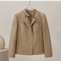 Veste en cuir véritable élégante et simple en peau de mouton, à simple boutonnage, pour le printemps et l'automne