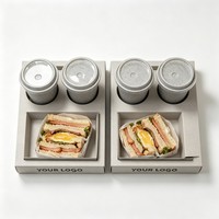 Boîte à emporter personnalisée avec logo, 2 emplacements pour gobelets, pour sandwichs et café, support à boissons intégré en carton pour café et restaurant
