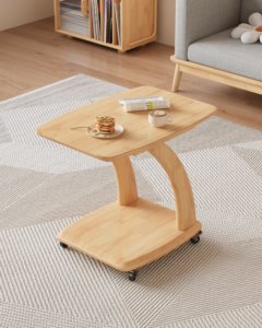 High Quality Solid Wood Mobile Side <b>Table</b>, C-Shaped End <b>Table</b> with <b>Wheels</b> <b>for</b> Living Room Bedroom - Product Image 1