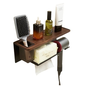 Boîte à <span class=keywords><strong>papier</strong></span> toilette en noyer pour salle de bain, distributeur multi-couches sans perçage, <span class=keywords><strong>avec</strong></span> étagère pour produits de lavage des mains - Product Image 5