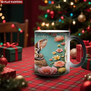Magic Gift <b>Mug</b> Frosted Black 11oz Ceramic Heat Activated Cup <b>Easter</b> Bunny Flower Design - Product Image 2