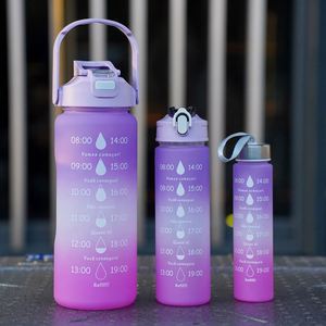 3pcs 2000m&1000ml&900ml Bpa-free Portable Motivational Design Large Capacity Sports Water <b>Bottle</b> With Handle And Straw - Product Image 1